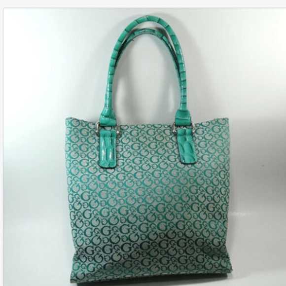 Guess Hangbag Green Medium Purse Logo G CanvasFaux - Picture 2 of 8